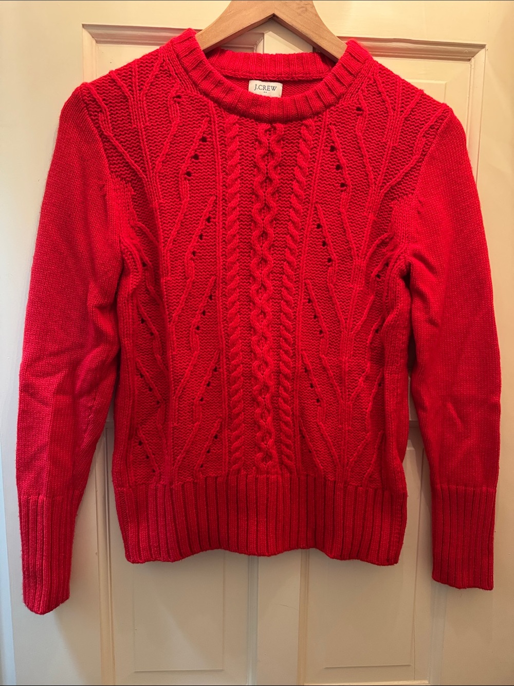 J. Crew Women's Bright Red Cable Crewneck Sweater